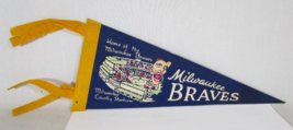 Vtg Milwaukee Braves Baseball Pennant Blue Felt County Stadium Souvenir 11&quot;X5&quot; - $39.59