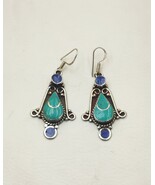 Handmade Ethnic Silver Dangle Earrings with Colorful Gemstones - $70.07 CAD