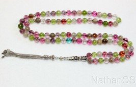 Islamic Prayer Beads Gebteskette 99 Tourmaline &amp; Sterling Silver - $403.92