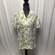 Emma James Blouse Womens 16 Green Lavender Floral Button-Up Sheer Shirt - £13.43 GBP