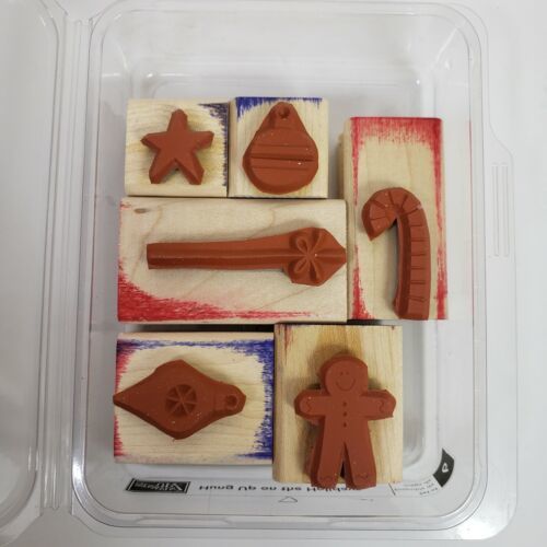 Stampin Up Christmas Stamp Set Hung Up on the Holidays Wood Mounted 6 ...