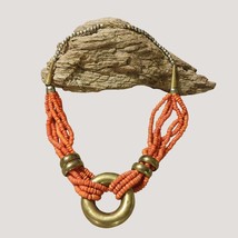 Orange Native America Necklace Vintage Multi Strand Glass Coral Brass Ci... - $102.85