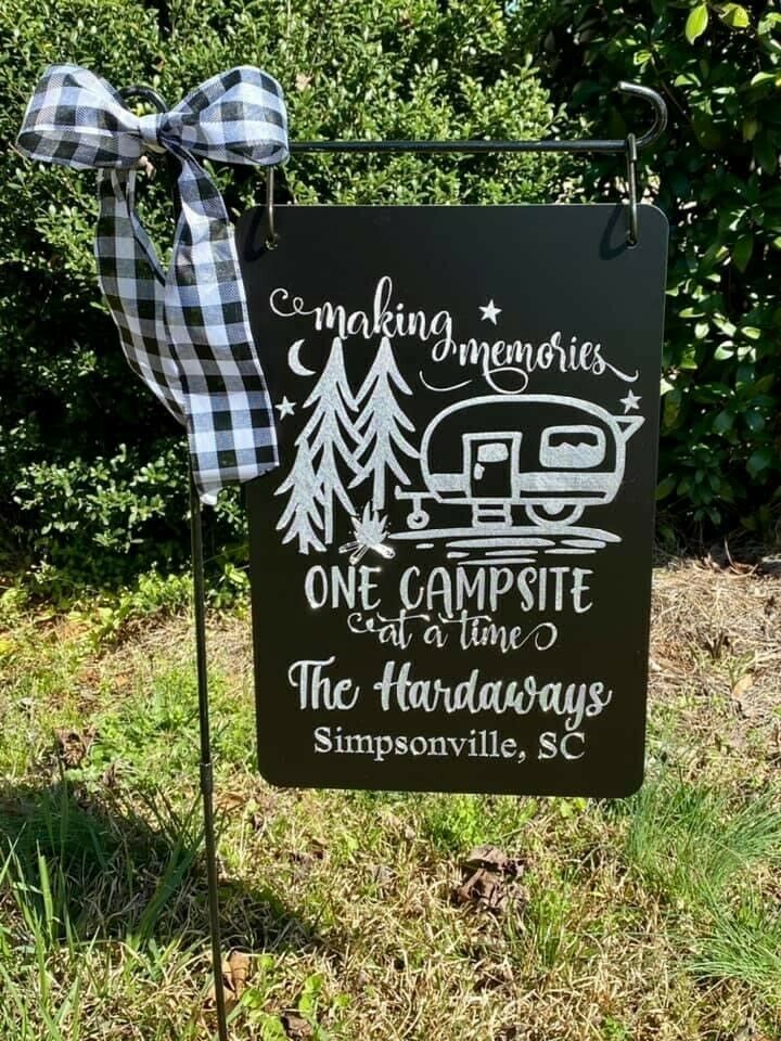 Custom Camping 12 x 18 Aluminum Engraved Etched Garden Flag Yard Sign Gift
