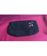 Vintage Seed Bead Hand Beaded and Floral Embroidery Black Purse Flowers - €40,26 EUR