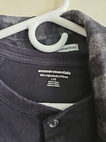 Amazon Essentials Flannel Button Shirt w/Long Sleeve, Men's L, Black 100% Cotton Item image 3