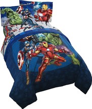 Twin Bedding Set 4-PC Avengers Blue Circle Bed Set Kids Bedroom Comforter Sheets - £64.67 GBP