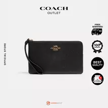 Coach Large Corner Zip in Crossgrain Leather Women's Wallet (Black) - $198.00
