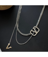 Chrome Silver Necklace Paris Luxury Bing mm6 V Letter Logo Designer Ami ... - £15.71 GBP