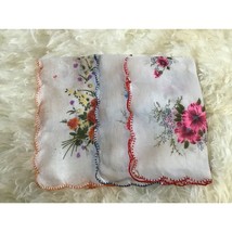 Set Of 3 Vintage Ladies Hankies Hankerchief Multicolored Floral Nylon 11 Inches - £13.96 GBP