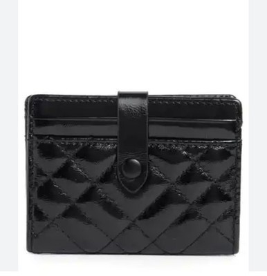 Kurt Geiger Drenched Quilted Black Patent Leather Multi Card Holder Bifold - $31.68