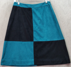 Madison &amp; Max  A Line Skirt Women Size 8 Teal Black Velvet Polyester Side Zipper - £21.05 GBP