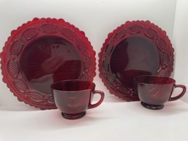 Two Vintage Red Cape Cod Avon plates and twice cups see photos - £16.48 GBP
