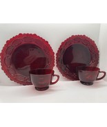 Two Vintage Red Cape Cod Avon plates and twice cups see photos - £16.67 GBP