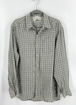 Tommy Bahama Mens Linen Shirt Size Medium Teal Blue Gray Checkered Button Up - £23.30 GBP