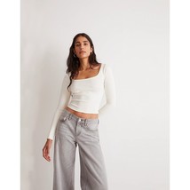 Madewell Womens Square-Neck Long-Sleeve Crop Tee in Sleekhold Lighthouse Ivory L - £22.84 GBP