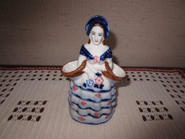 Occupied Japan Lady w/BASKETS Porcelain Planter Or Vase - 6-1/4&quot; tall--Post Wwii - £15.98 GBP