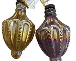 Silver Tree Glass Kuegel Ornaments Set of 2 retired Purple and Gold 4.5 in - £9.90 GBP