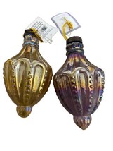 Silver Tree Glass Kuegel Ornaments Set of 2 retired Purple and Gold 4.5 in - £9.75 GBP