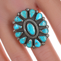sz8.25 Vintage Native American silver and turquoise cluster ring - £214.44 GBP