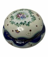 Vintage Moriage Cobalt Trinket Vanity Powder Box Jewerly Floral - $46.18 CAD