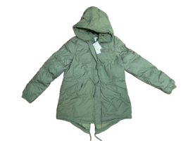 New Adidas Neo Women&#39;s Hooded Parka Jacket Sz L Green Heavy Winter Puffer Coat - £58.25 GBP