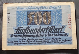  German 500 Mark  1922 Braunschideigilche Notgeld Banknote - £3.92 GBP