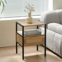 Rattan End Table w/ Drawer - 15.75&quot; Modern Nightstand - $95.99