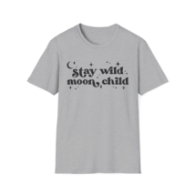 Stay Wild Moon Child - Printed Crew Neck T-shirt Casual Short Sleeve Top, Grey - £23.48 GBP+