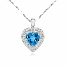 ANGARA Swiss Blue Topaz Heart Pendant with Diamond Double Halo in 14K Solid Gold - £1,404.05 GBP