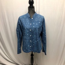 Coldwater Creek Blue Embroidered Button Up Shirt Womens Size XL Cotton C... - £15.60 GBP