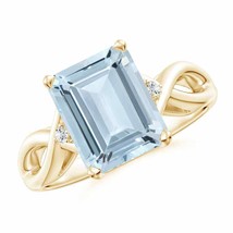 ANGARA Twist Shank Emerald Cut Aquamarine Statement Ring for Women in 14K Gold - £823.68 GBP