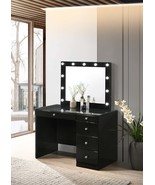Black Makeup Vanity Set: LED Mirror, Glass Top, 5 Drawers, Crystal Knobs - $19,572.98 MXN
