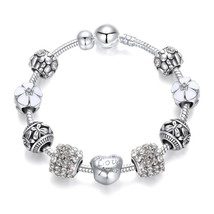 New Design Tibetan Silver Charm Bracelet Bangle With Love Flower Beads Women Wed - £18.43 GBP