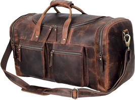 Men Genuine Leather Duffle Bag 24 in Shoulder Luggage Travel Weekender Overnight - $445.38