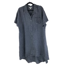 Eileen Fisher Shirt Dress Linen Hi Low Hem Pocket Collar Short Sleeve Gr... - £30.82 GBP