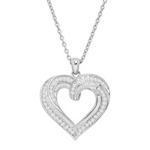1.5 ct Simulated Diamond Twist Heart Necklace in Sterling Silver, 18&quot; Chain - £49.84 GBP