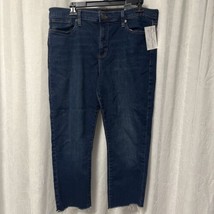 Banana Republic Skinny Fit Dark Wash Denim Crop Frayed Jeans Size 32 / 14 - $38.61