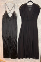Vtg Vanity Fair Holiday Glam Sheer Black Gold Peignoir Robe Nightgown Set 36 - £160.85 GBP