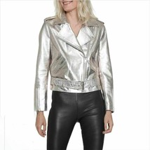 NEW Party Leather Genuine Handmade Silver Jacket Motorcycle Women Lambskin - £101.45 GBP