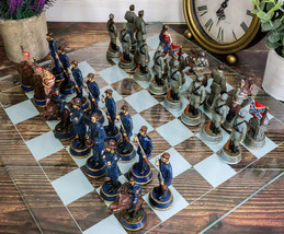 US Civil War Union North VS Confederate South Chess Pieces And Glass Board Set - £79.92 GBP