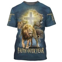 Christian Jesus Lion Cross Faith Over Fear 3D T-SHIRT All Over Print Best Price - £11.18 GBP+