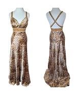 Y2K Size 8 Leopard Print Satin Long Formal Dress Prom Beaded Train NWT - $144.96