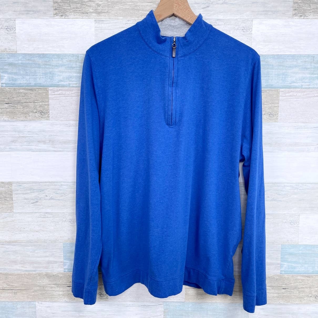 Primary image for J McLaughlin 1/4 Zip Mock Neck Sweater Blue Cotton Casual Stretch Mens XL