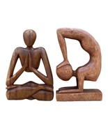 Sugar Wood Carved Yoga Pose LOT 2 Sculpture Statue Home Decor Figurine 8” - £56.06 GBP