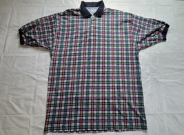 Bugle Boy Co Mens Large 90s Polo Short Sleeve Shirt Plaid Blue Red Green Vintage - £11.78 GBP