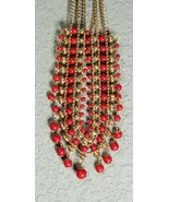 Boho Indian inspired Red bead and Gold Tone  Collar Necklace - £10.18 GBP