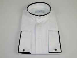 Mens CEREMONIA Tuxedo Formal Shirt 100% Cotton Banded Slim Fit #stn 33 HD White image 4