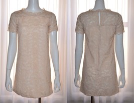 Vintage 1950s RONNIE Fashions Lace Cocktail Dress Beige Blush XXS Sheath Mini - $34.95