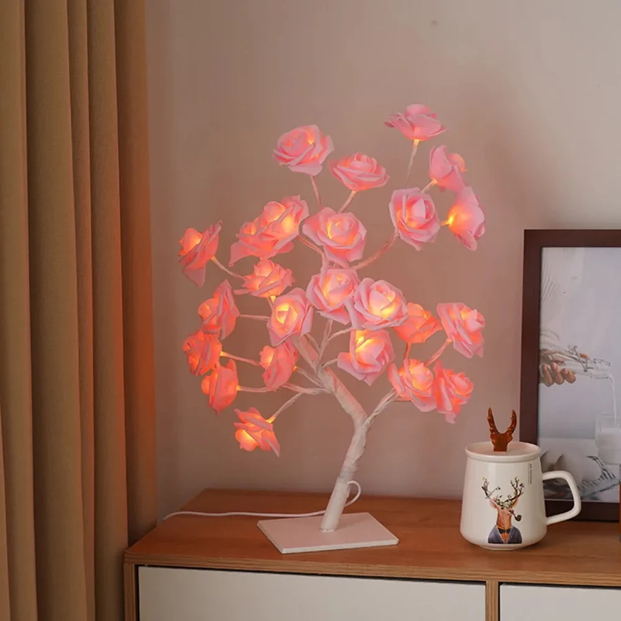24 LED Rose Tree Lamp USB Powered Flower Light Night Light For Home Deco... - $21.72+