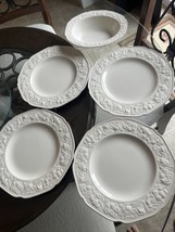 4 Crown Ducal Florentine White Cream 10 3/8” Dinner Plates NO CRAZING + Veg Bowl - £53.97 GBP